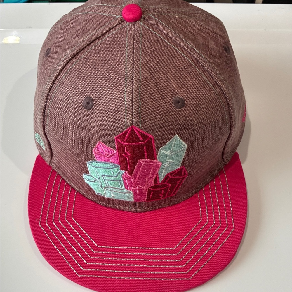 Geometric Castle Snapback Cap with Pink and Brown Crown and Pink Brim